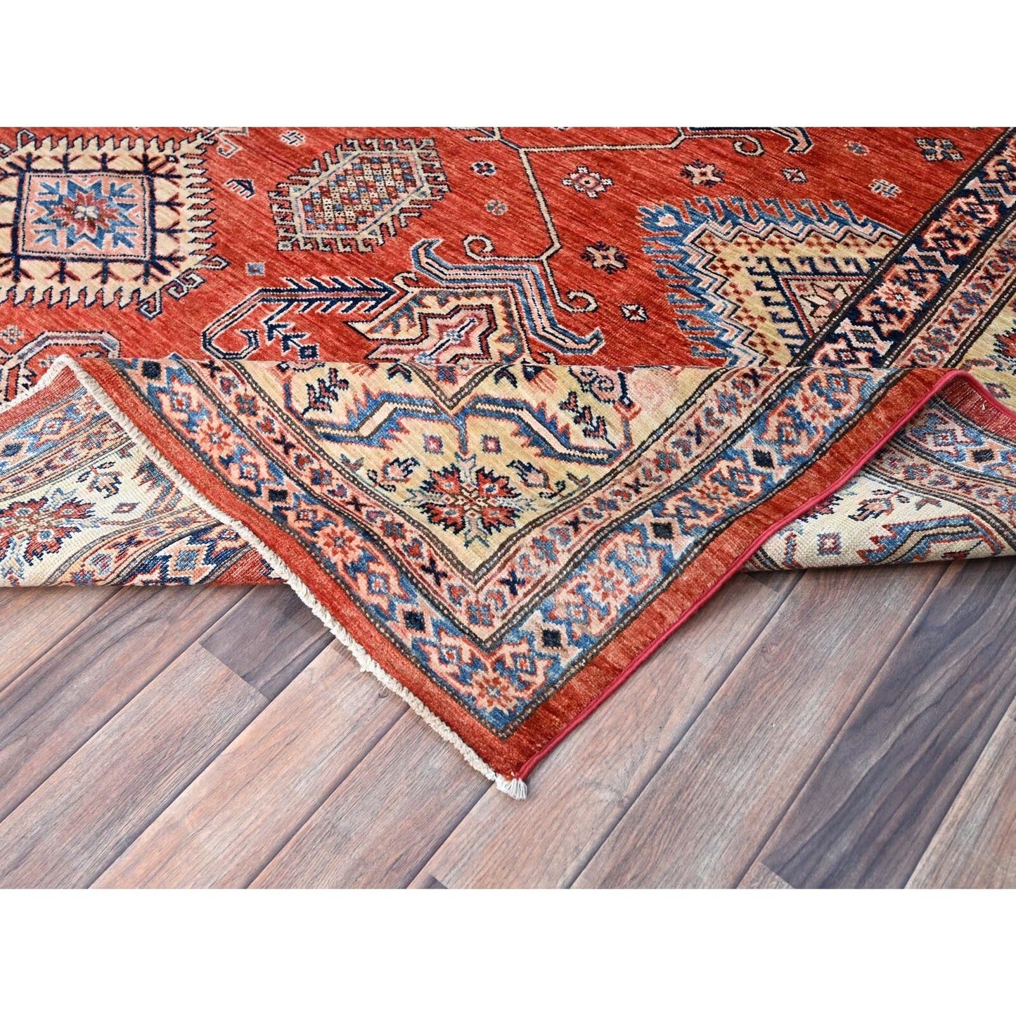 8'1"X10' Gypsy Red Afghan Super Kazak Pure Wool Hand Knotted Oriental Rug