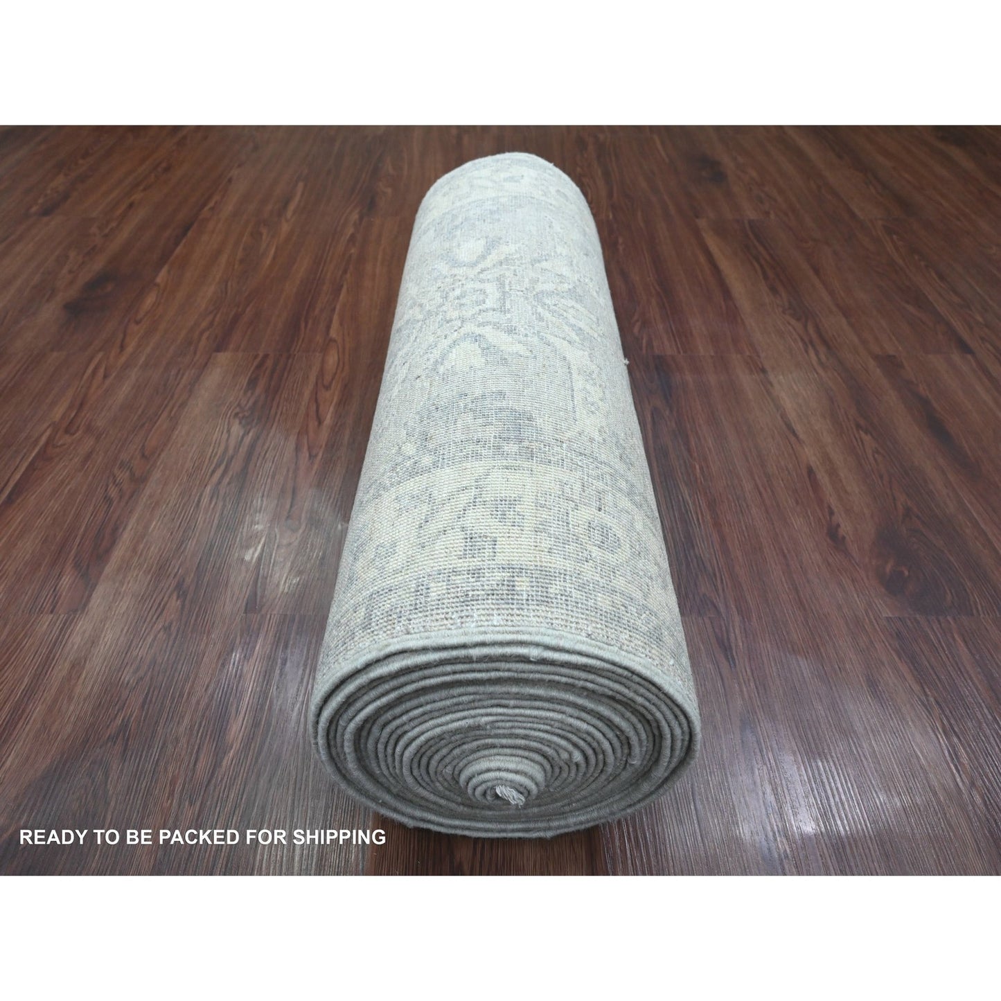 2'4"X29'3" White Heris All Over Design Pure Wool Hand Knotted Runner Rug