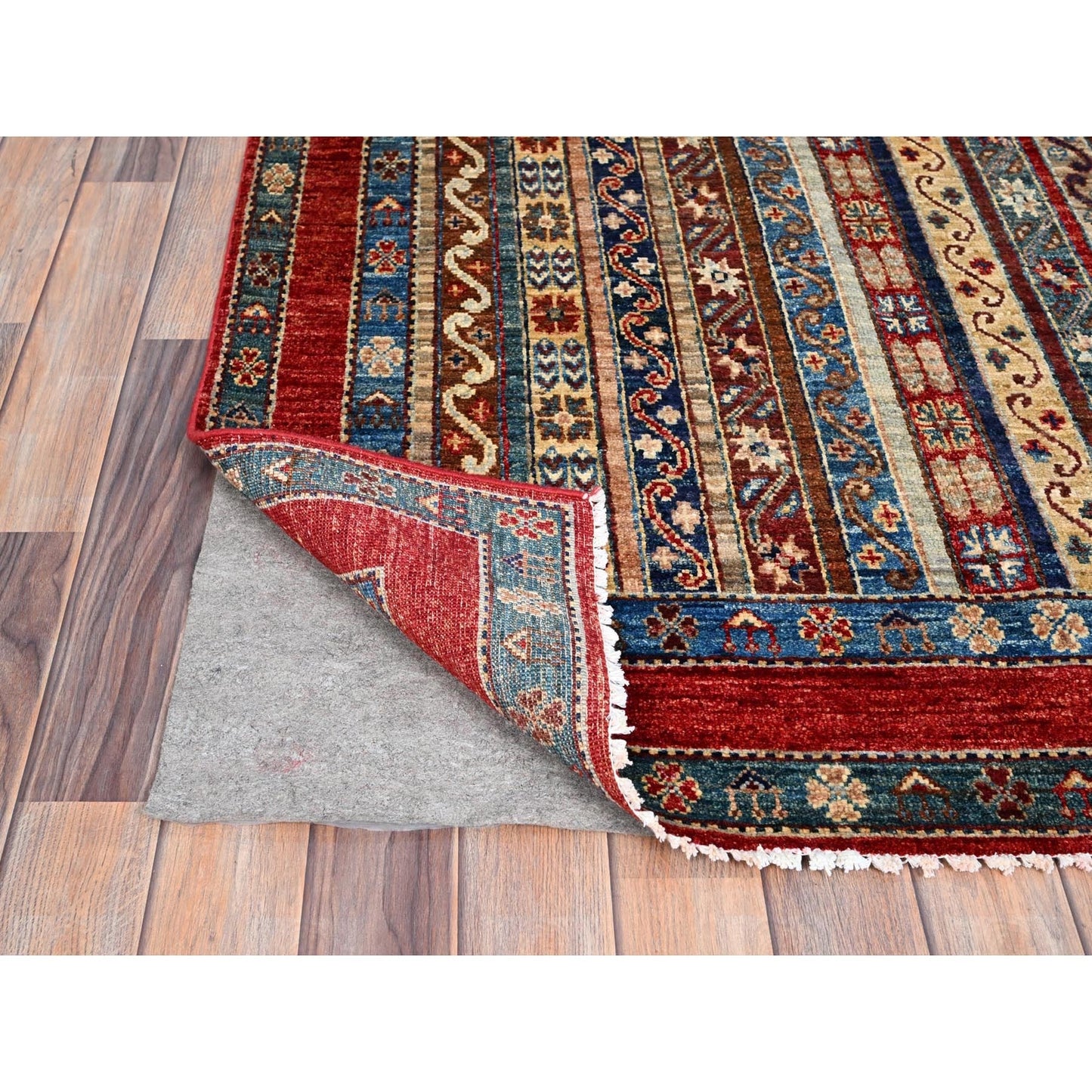 4'2"X5'9" Gilded Beige Super Kazak Shawl Design Wool Hand Knotted Rug