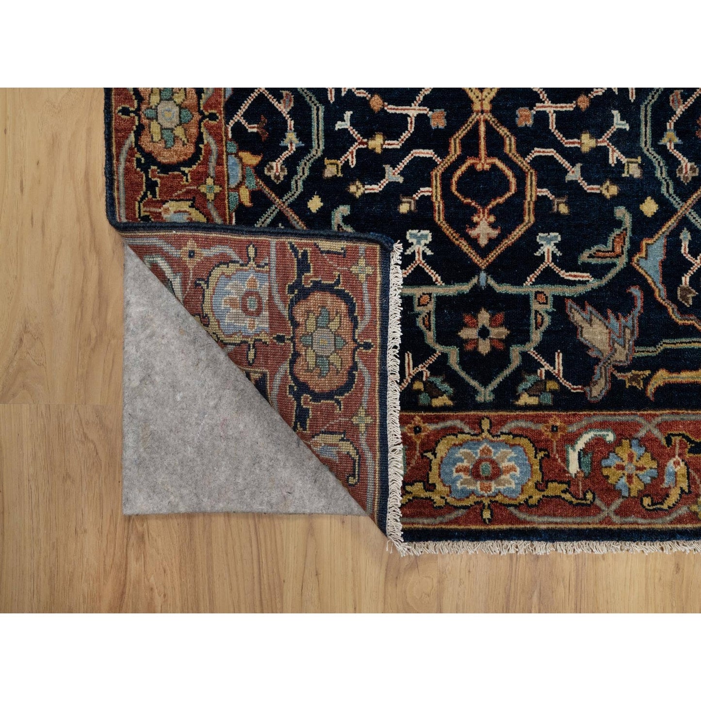 3'1"X5'2" Midnight Blue Organic Wool Antiqued Fine Heris Hand Knotted Rug
