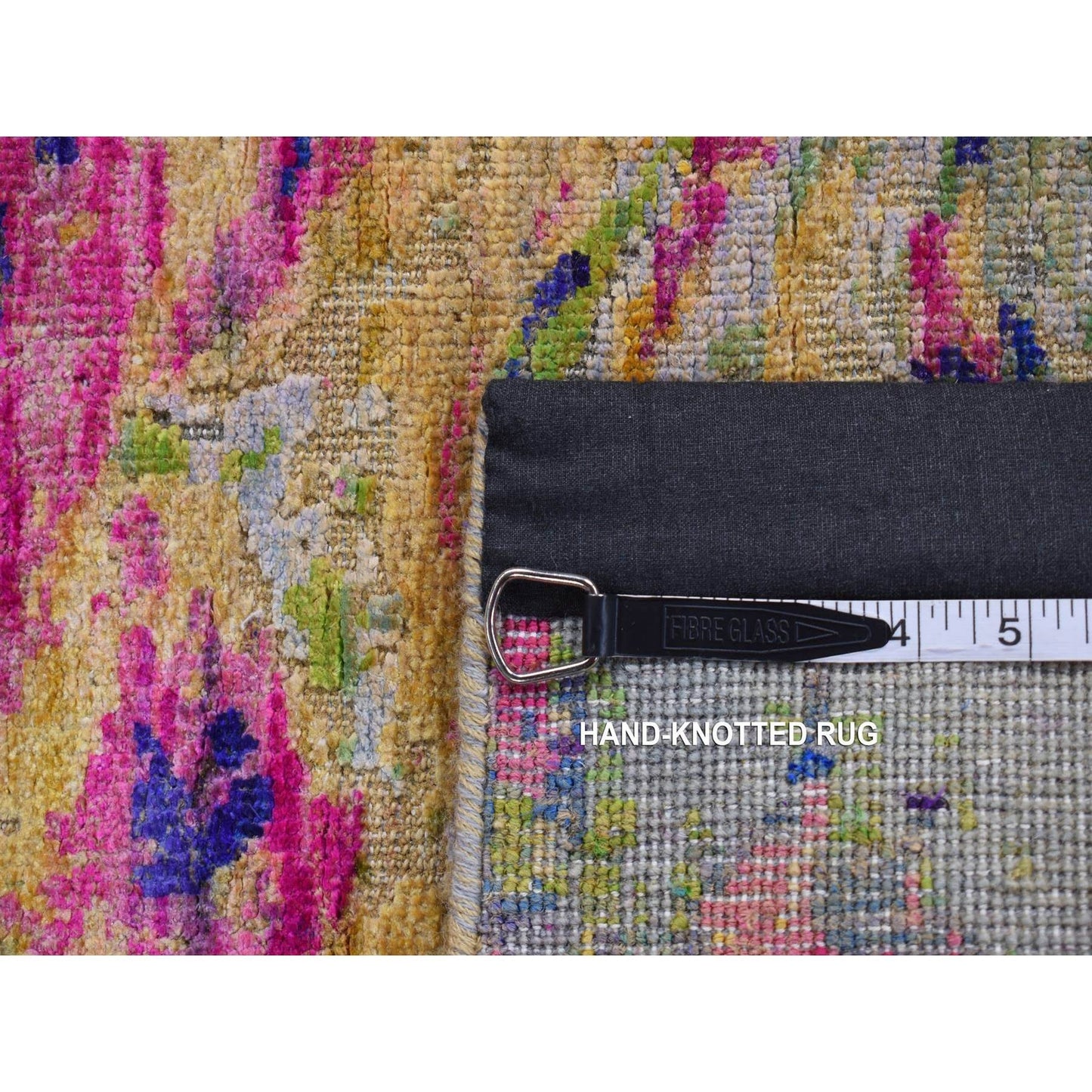 3'X9'2" Colorful Sari Silk Wool The Lava Design Runner Hand Knotted Rug