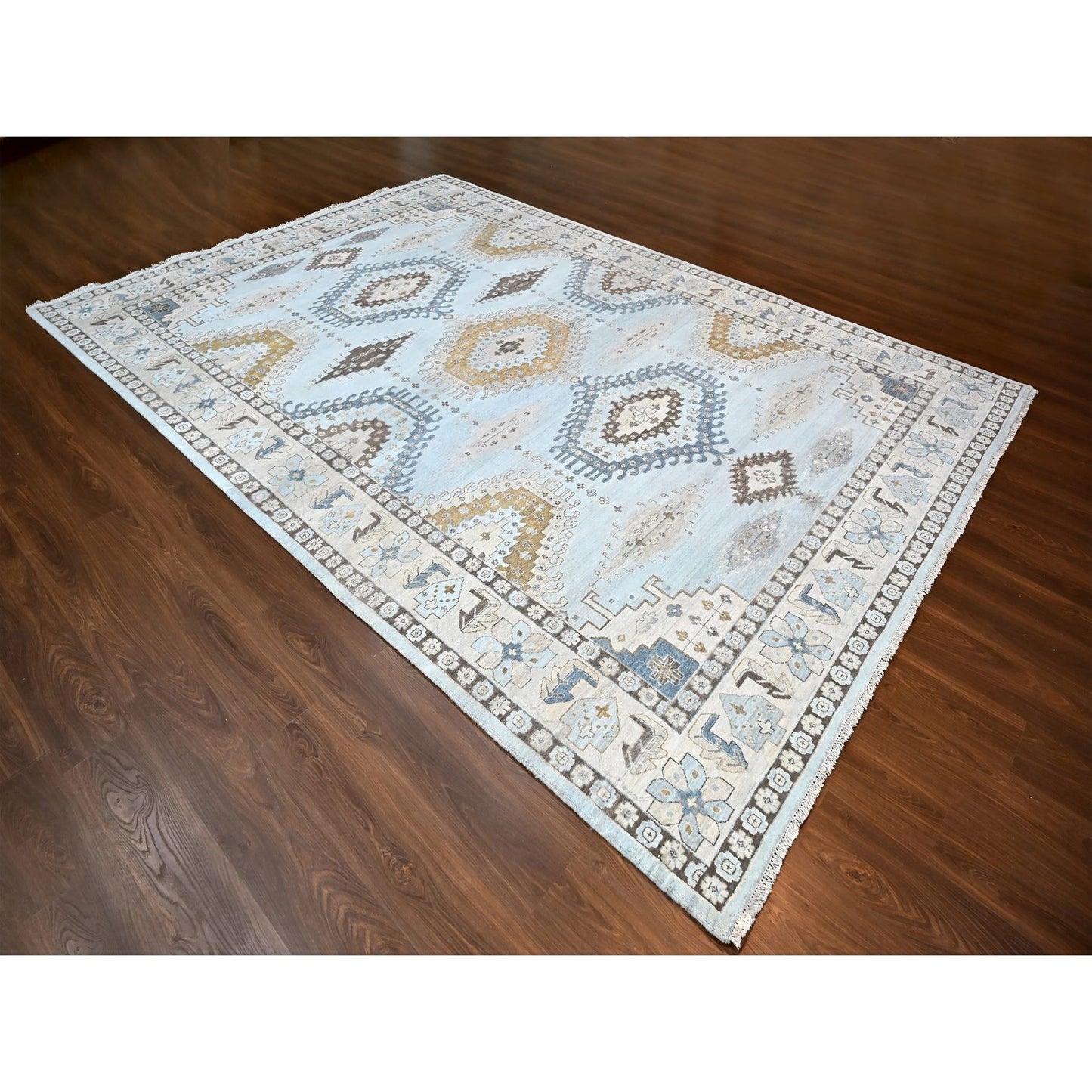 10'X14' Lazy Gray Hand Knotted Zoroastrian Village Inspired Geometric Rug