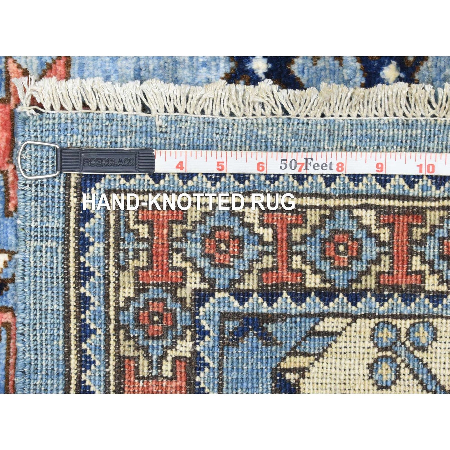 4'X11'8" Blue Pure Wool Hand Knotted Afghan Ersari Wide Runner Rug