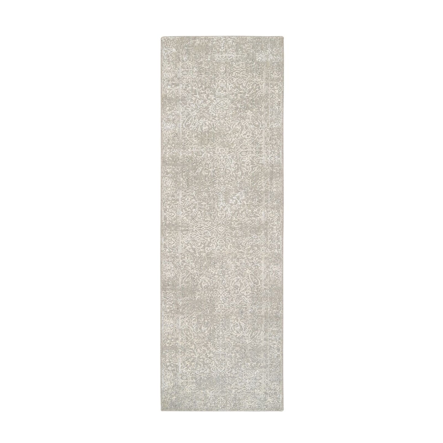 2'5"X7'10" Beige Fine Jacquard Wool And Silk Hand Loomed Runner Rug