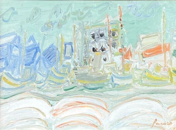 Jean Fusaro (France) - Port 1966 Original Painting Oil On Canvas Signed Framed