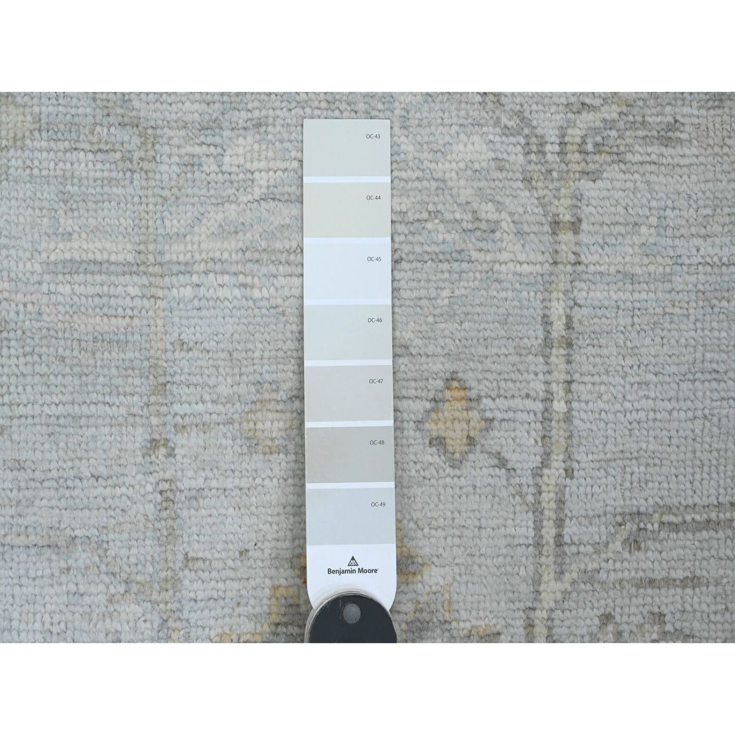 3'X9'9" Cloud Gray Afghan Angora Oushak Pure Wool Hand Knotted Runner Rug