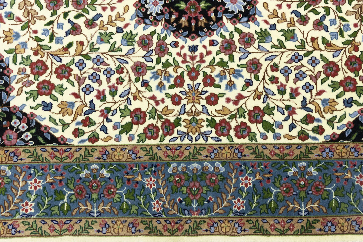 Handmade Kirman Oriental Rug Cream & Blue Floral