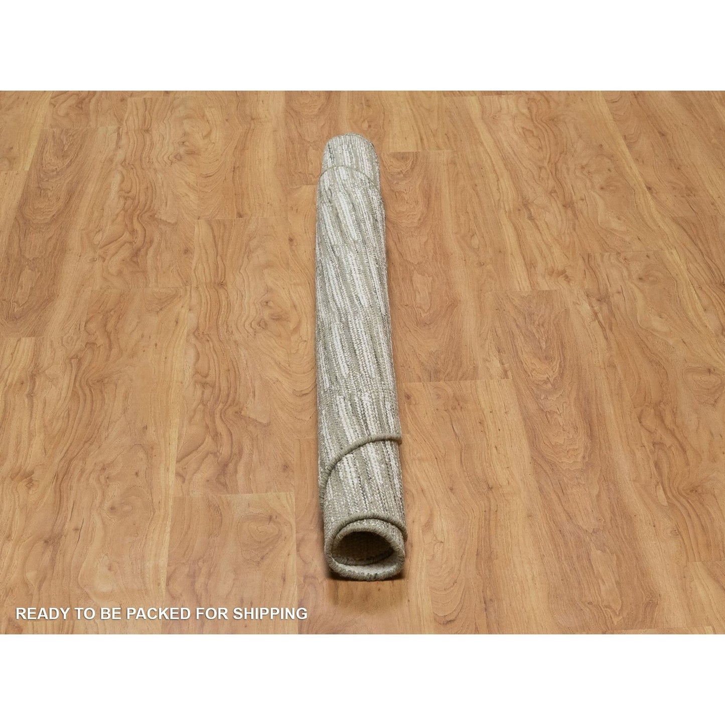 5'9"X5'9" Ivory Hand Woven Round Rug Flat Weave With Pile Natural Wool