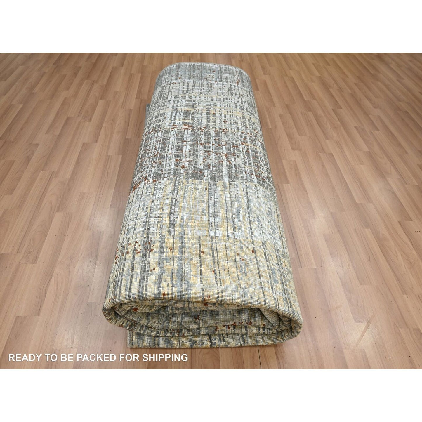 9'X12'3" Anchor Gray With Beige Abstract Design All Wool Hand Knotted Rug