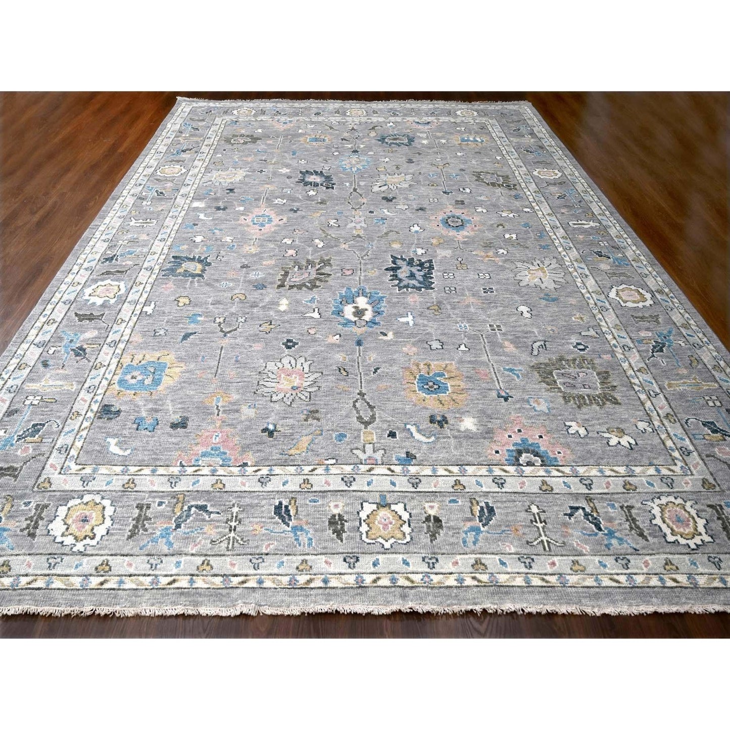 12'X17'10" Light Gray Oushak Wool Hand Knotted Oversize Oriental Rug