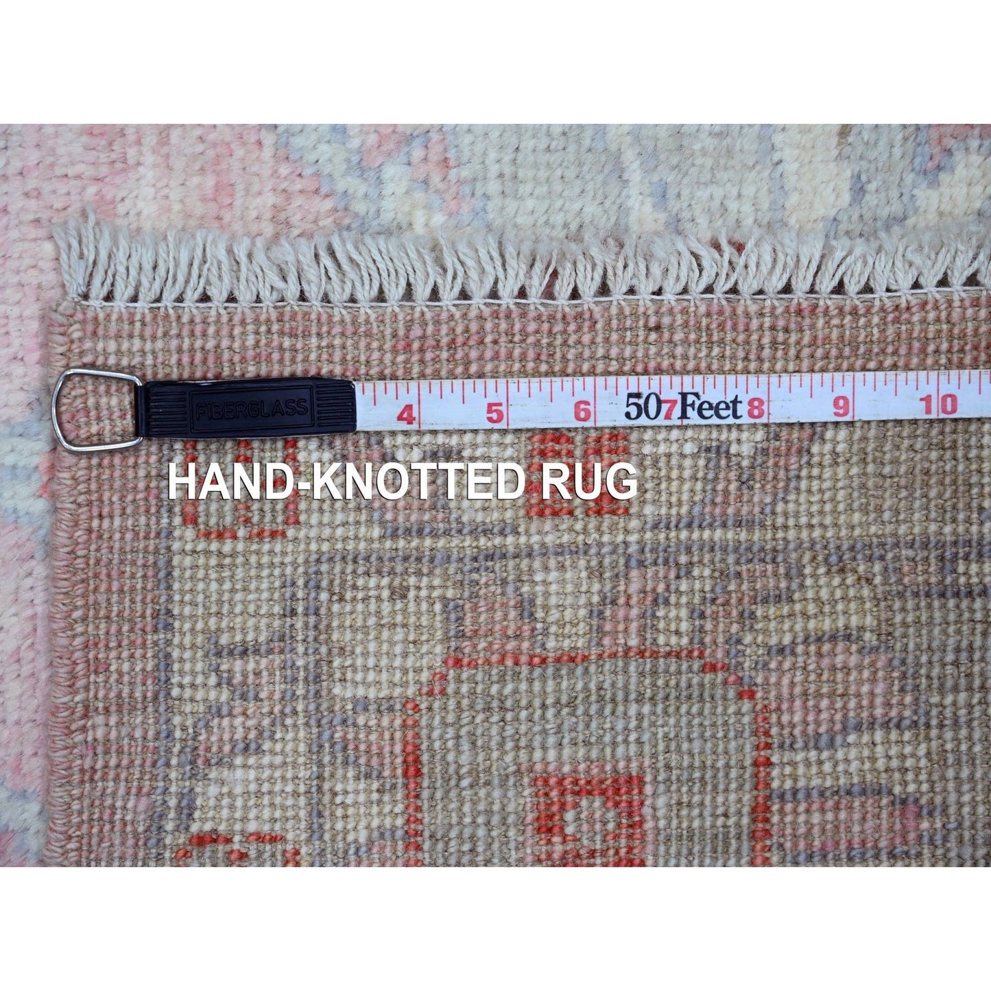 6'X9'1" Pink Afghan Angora Oushak Leaf Design Hand Knotted Pure Wool Rug