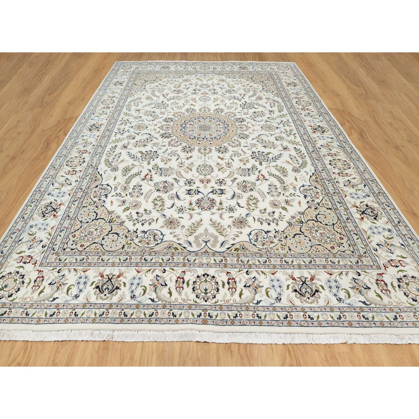 9'9"X13'9" White 250 Kpsi Nain Design Wool And Silk Hand Knotted Rug
