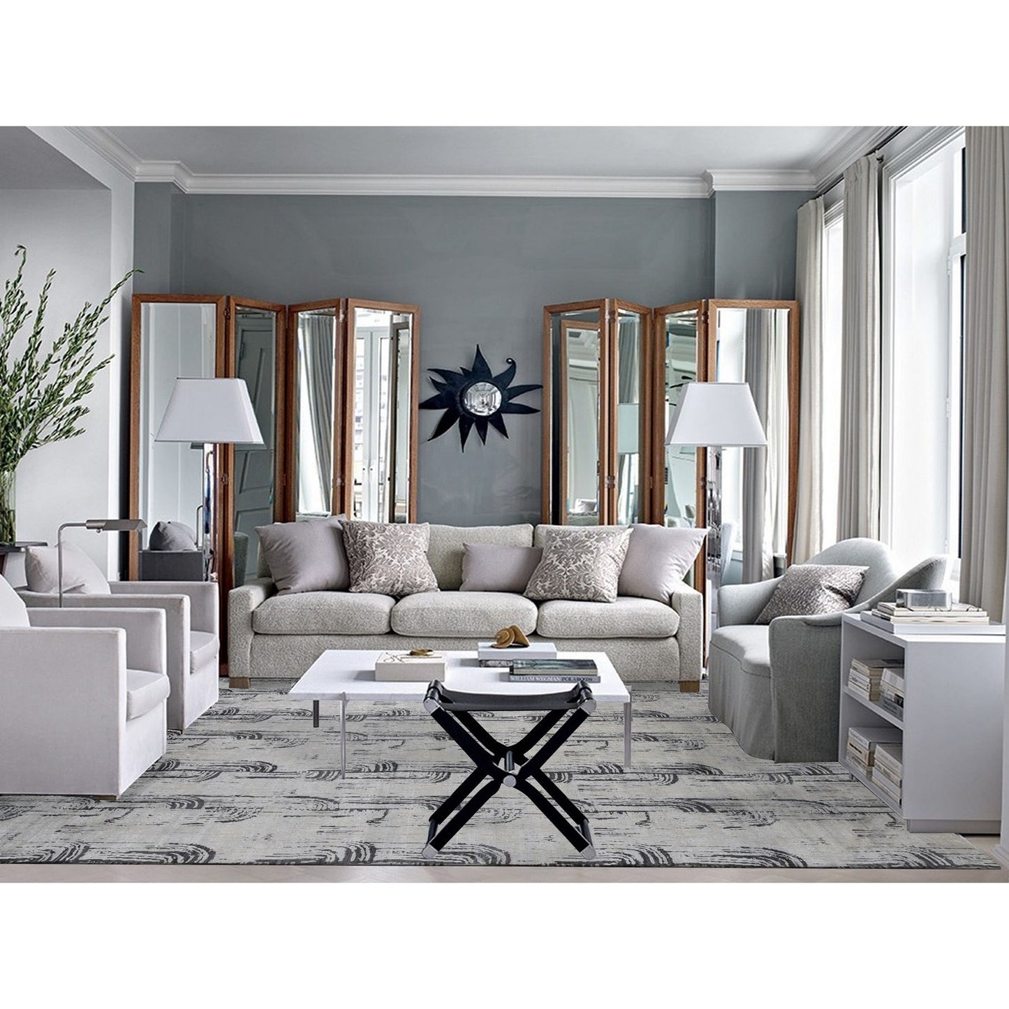 10'X14'5" Gray The Cane Design Silk With Wool Hand Knotted Rug