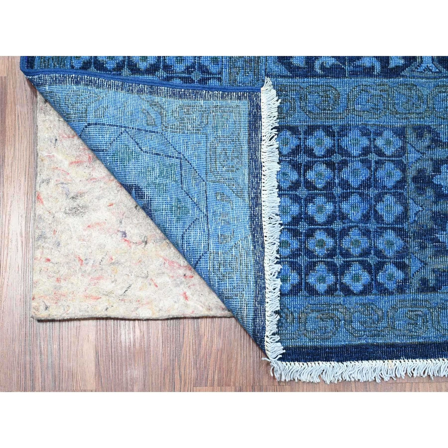 8'X9'6" Blue Peshawar Mamluk Design Distressed 100% Wool Hand Knotted Rug