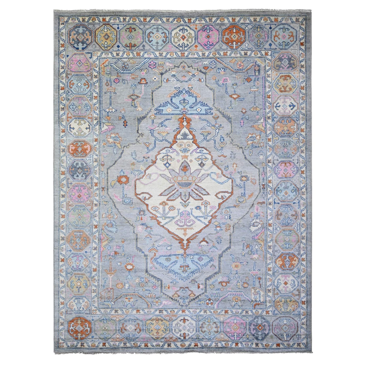 9'X11'6" Cloud Gray Anatolian Village Inspired Wool Hand Knotted Rug