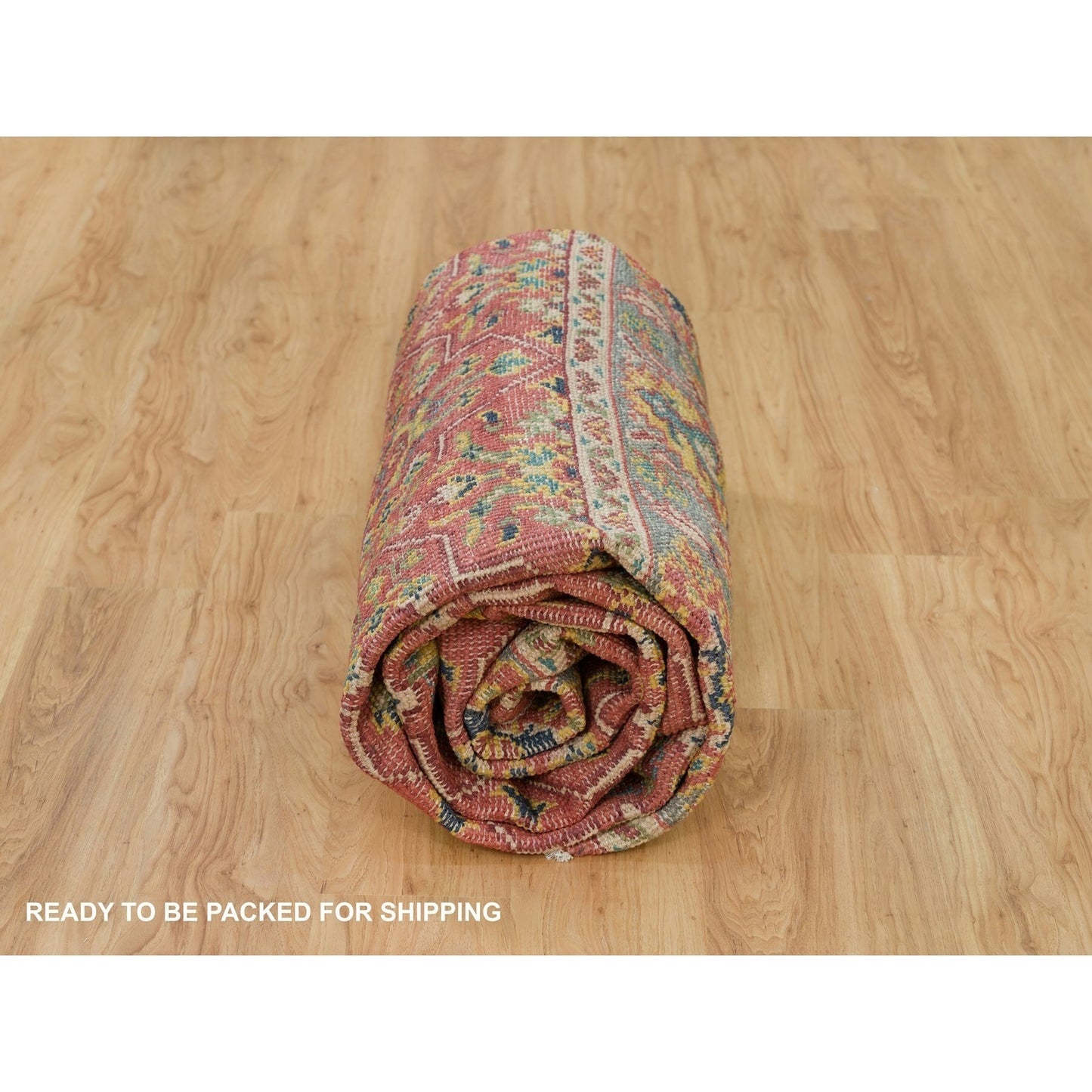 9'X11'9" Red Hand Knotted Antiqued Oushak Design Soft Wool Oriental Rug