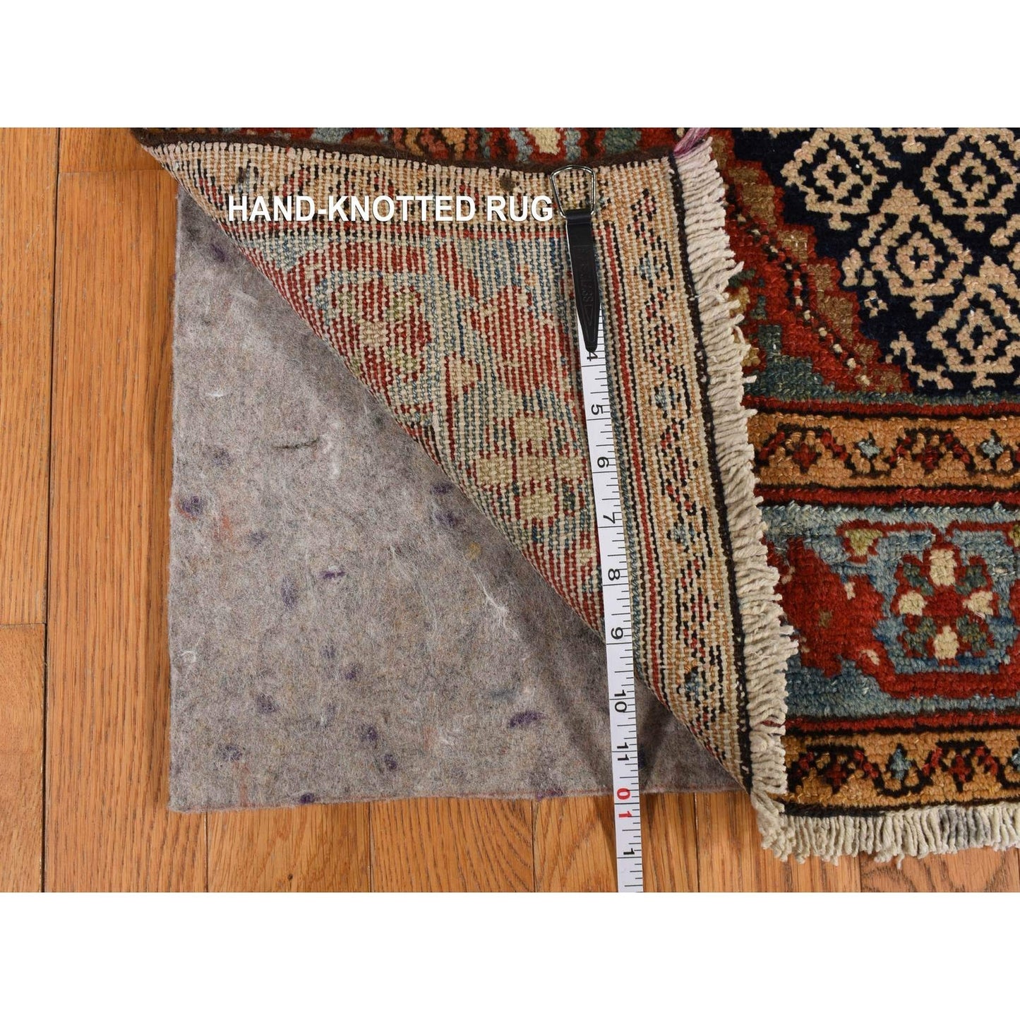 3'5"X12'6" Blue Antique Zoroastrian Malayer Wool Hand Knotted Runner Rug