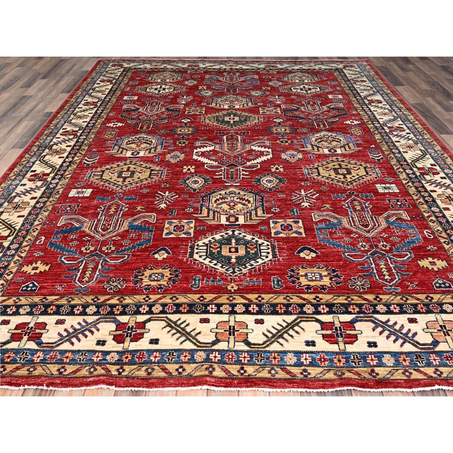 8'8"X11'10" Heirloom Red Hand Knotted Pure Wool Super Kazak Oriental Rug