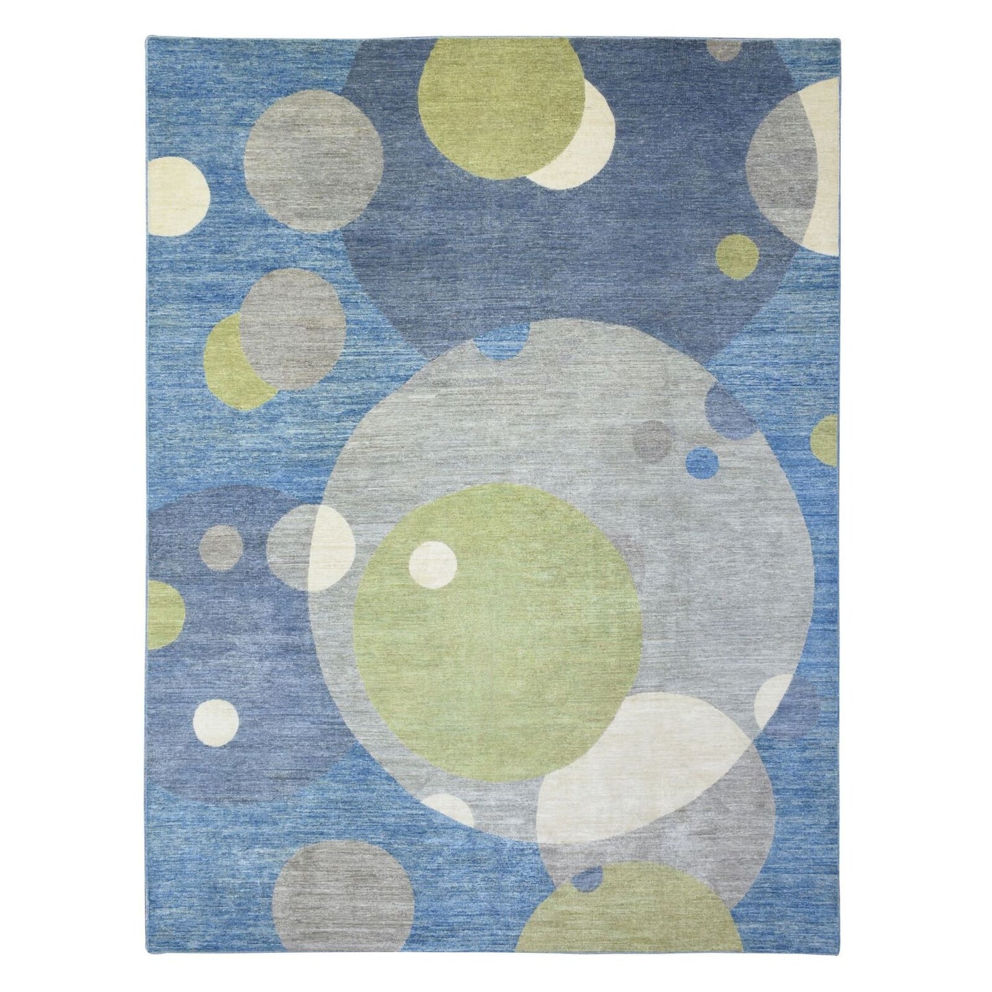 9'1"X12' Colorful Modern The Circles Design Soft Wool Hand Knotted Rug