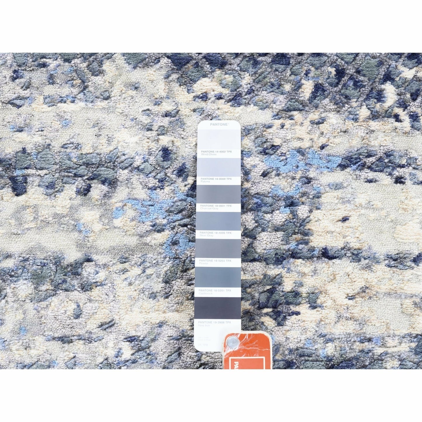 2'5"X6'1" Blue Abstract Mosaic Design Wool-Silk Hand Knotted Runner Rug