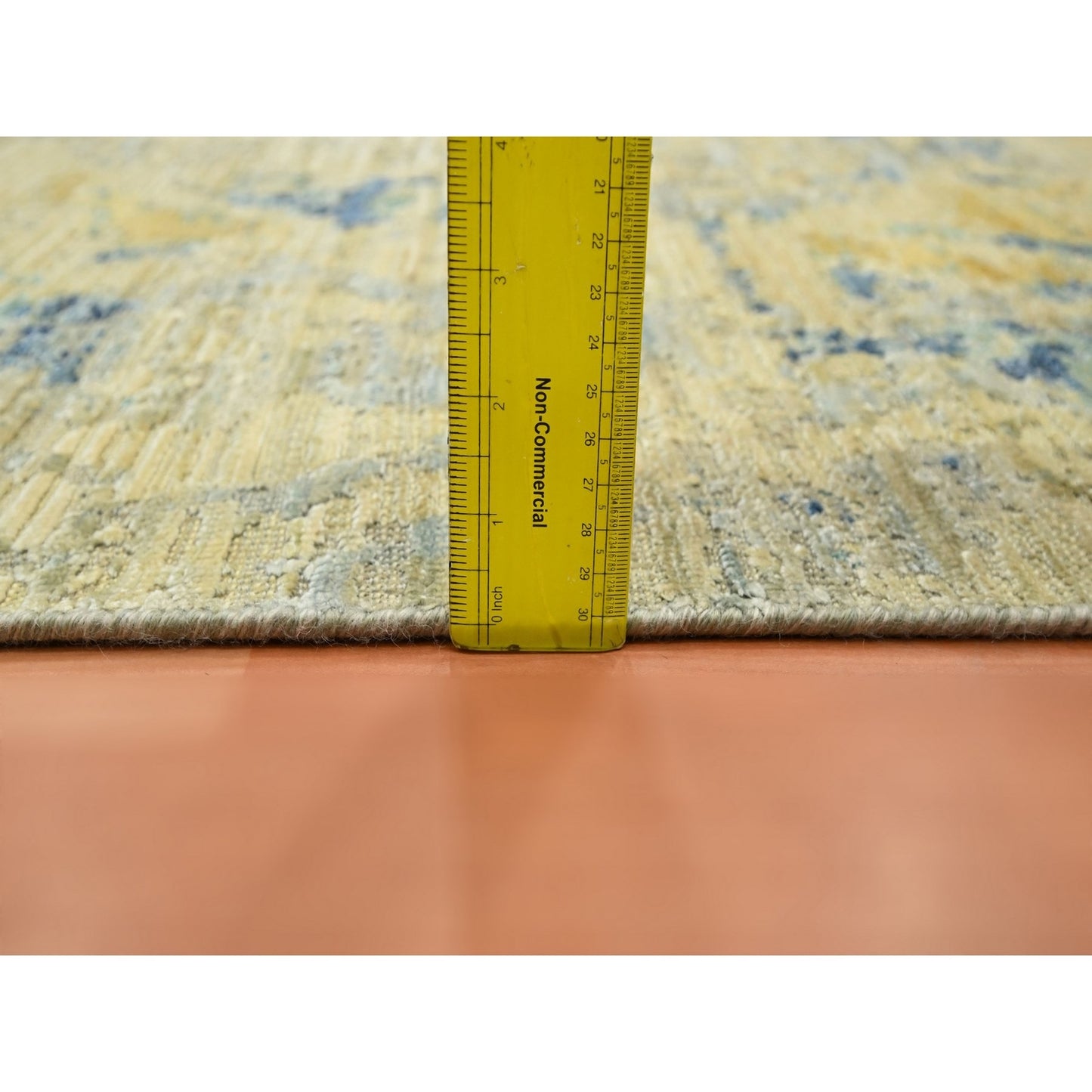 3'10"X6'3" Brown With Navy Silk With Wool Modern Design Hand Knotted Rug