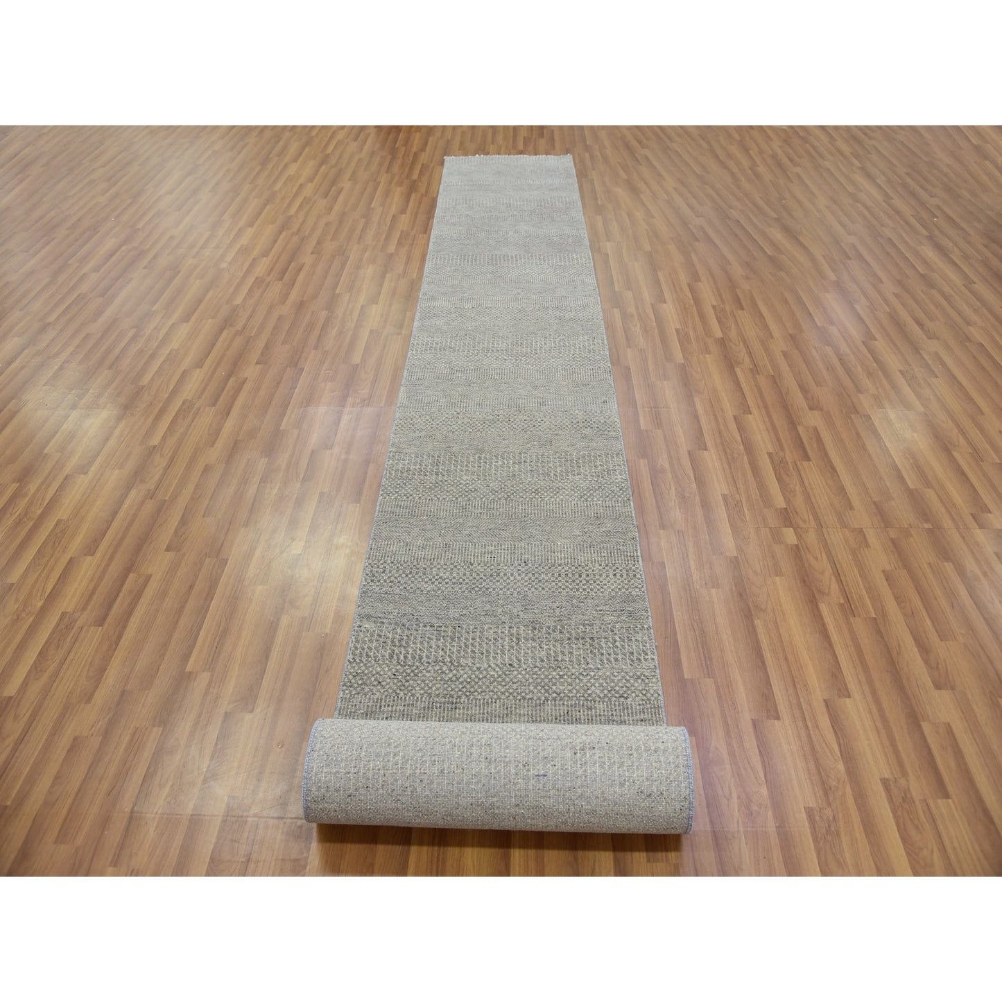 2'5"X18'6" Scorpion Gray Undyed Wool Hand Knotted Xl Runner Grass Rug