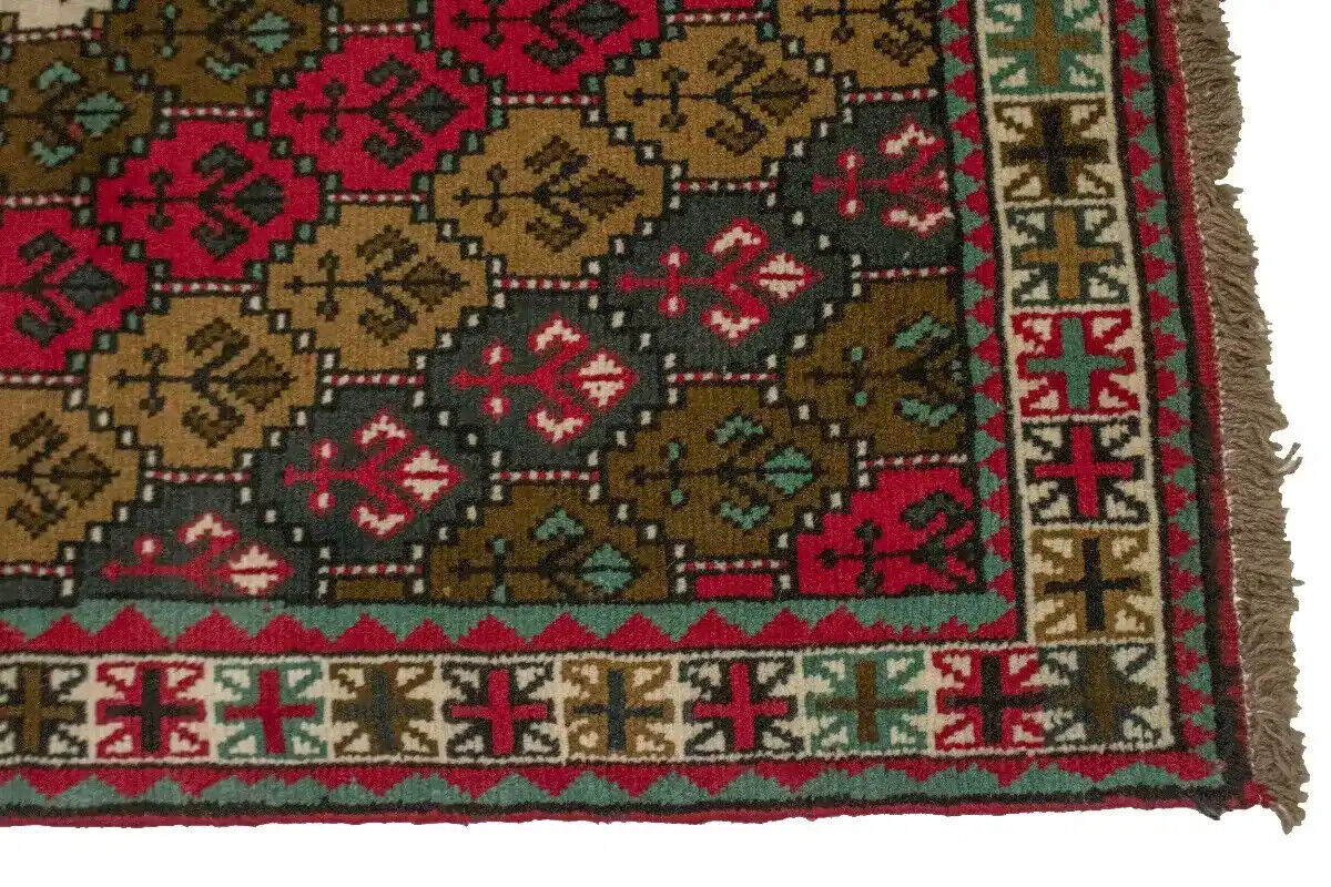 4X7 Ft Handmade Red Wool Rug Vintage Style Tribal