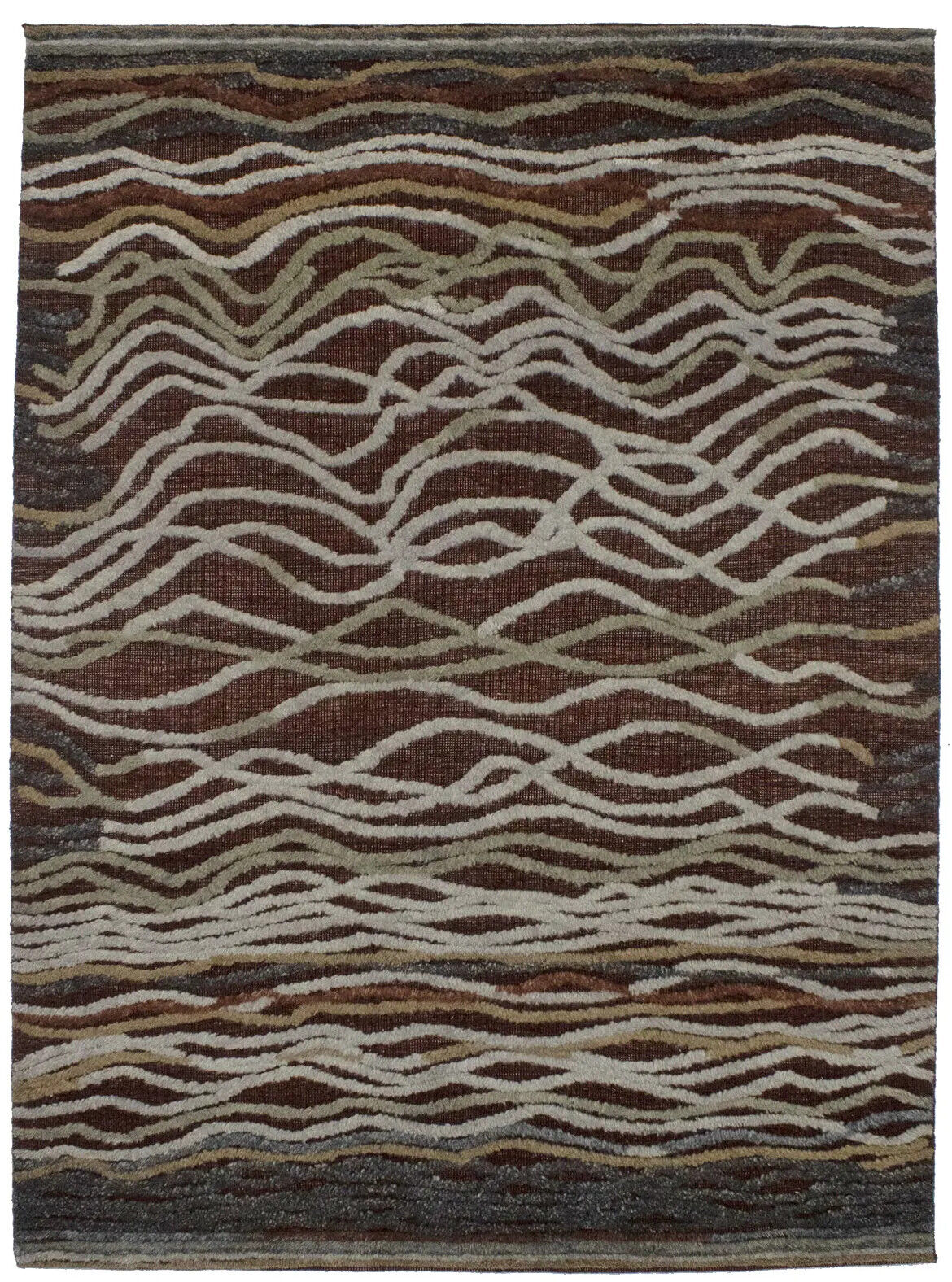 Handmade Modern Waves Area Rug High-Low Relief