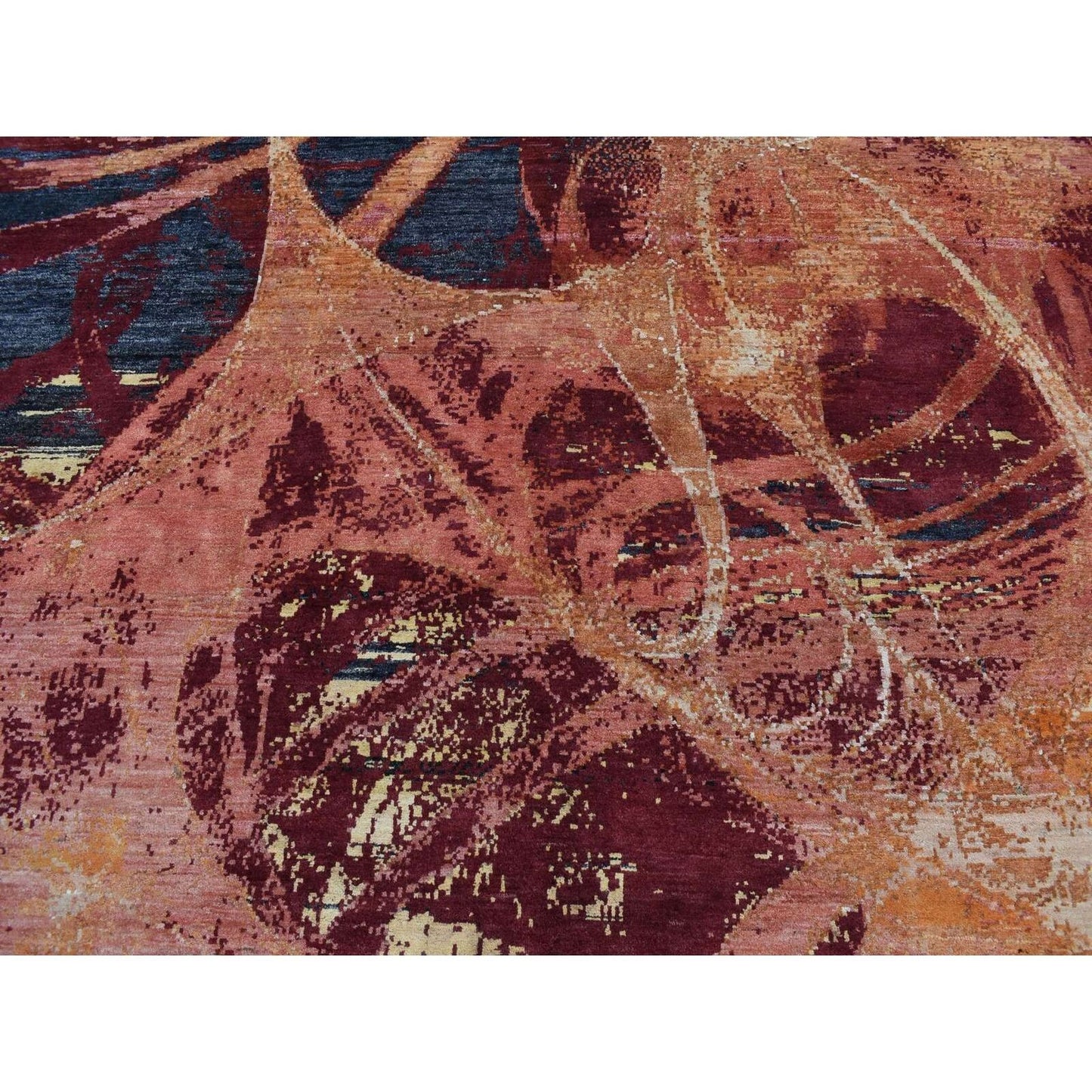 9'2"X12' Red The Flamboyant Galaxy Design Wool And Silk Hand Knotted Rug