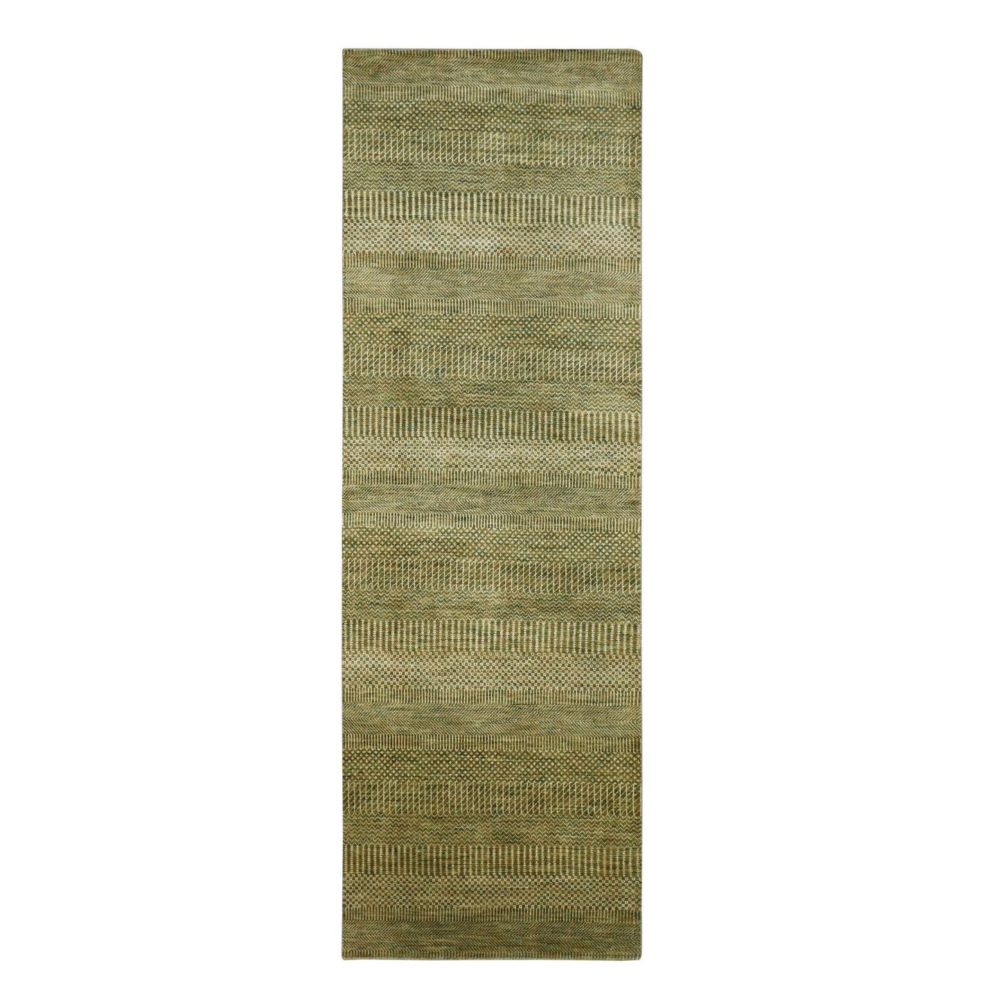 2'8"X8'2" Brown Wool And Silk Modern Grass Design Hand Knotted Runner Rug
