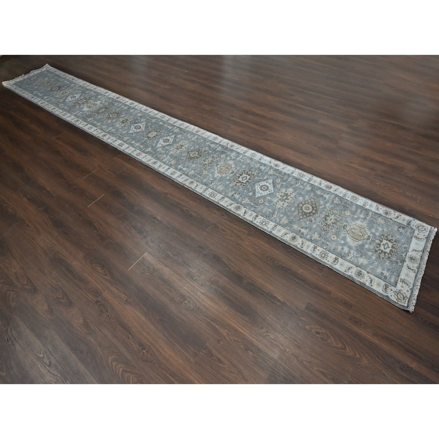 2'8"X20' Gray Karjihooz Design Organic Wool Hand Knotted Xl Runner Rug