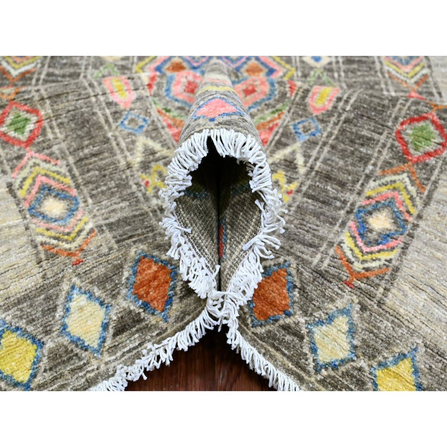 9'X11'8" Gray Moroccan Berber Influence Pattern All Wool Hand Knotted Rug