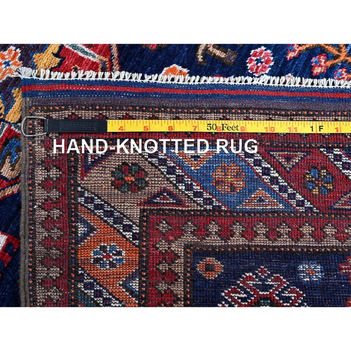 2'8"X9'6" Navy Blue Caucasian Design Revival Hand Knotted Wool Runner Rug