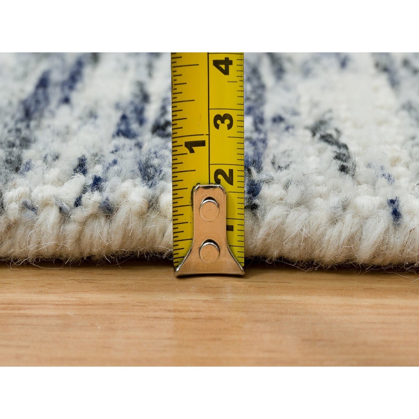 6'1"X9'1" Blue Modern Striae Design Pure Wool Hand Loomed Oriental Rug