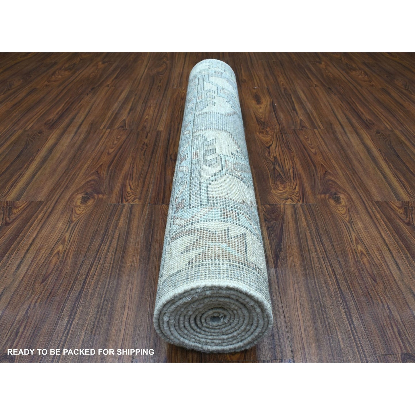 3'10"X12'1" Gray Anatolian Angora Oushak Hand Knotted Wool Runner Rug