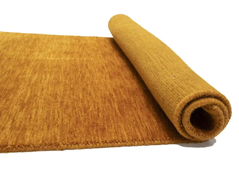 Orange Solid Design Hand-Loomed 3X8 Gabbeh Wool