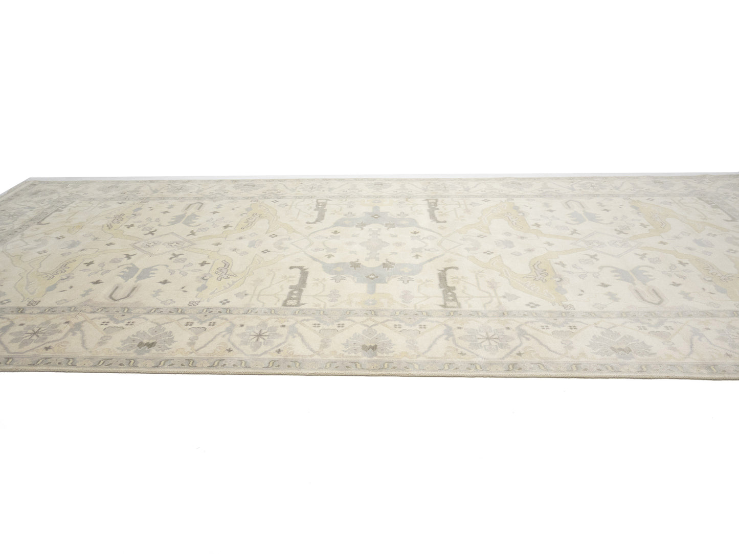 Hand-Knotted Wool Floral Oushak Oriental Rug Rare