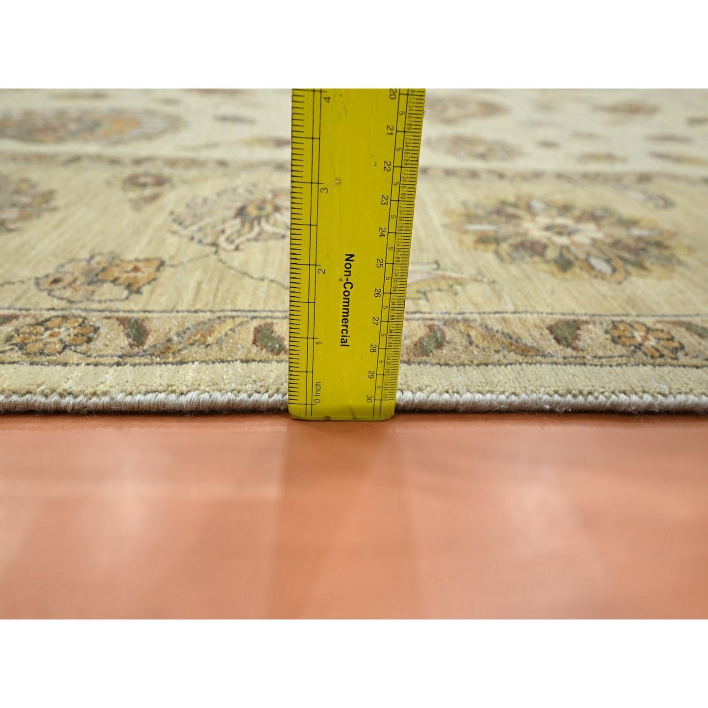 8'3"X11'6" Ivory Hand Knotted Agra Ziegler Design Leaf Pattern Wool Rug