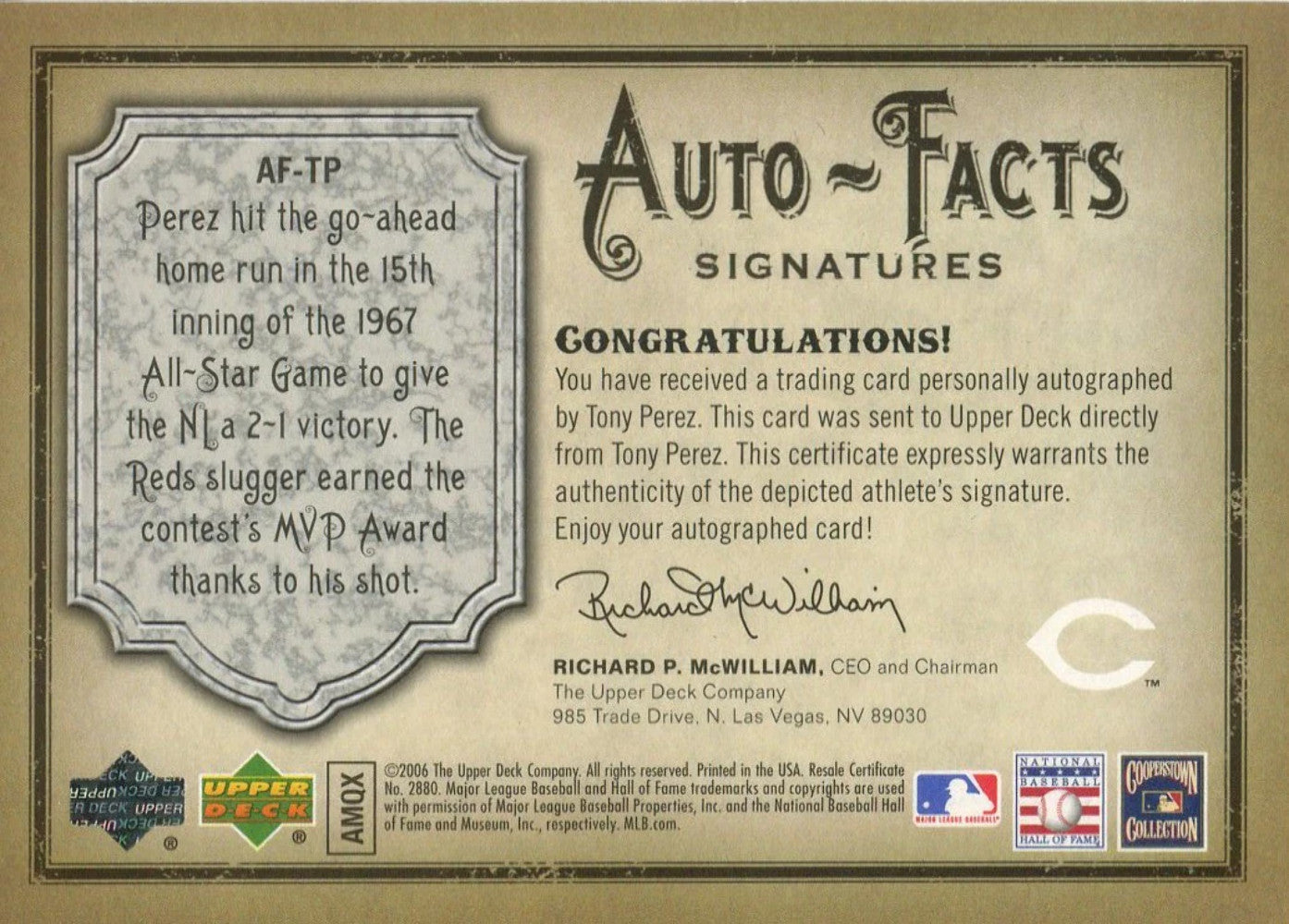 Tony Perez 2006 Upper Deck Auto-Facts Signatures 11/251