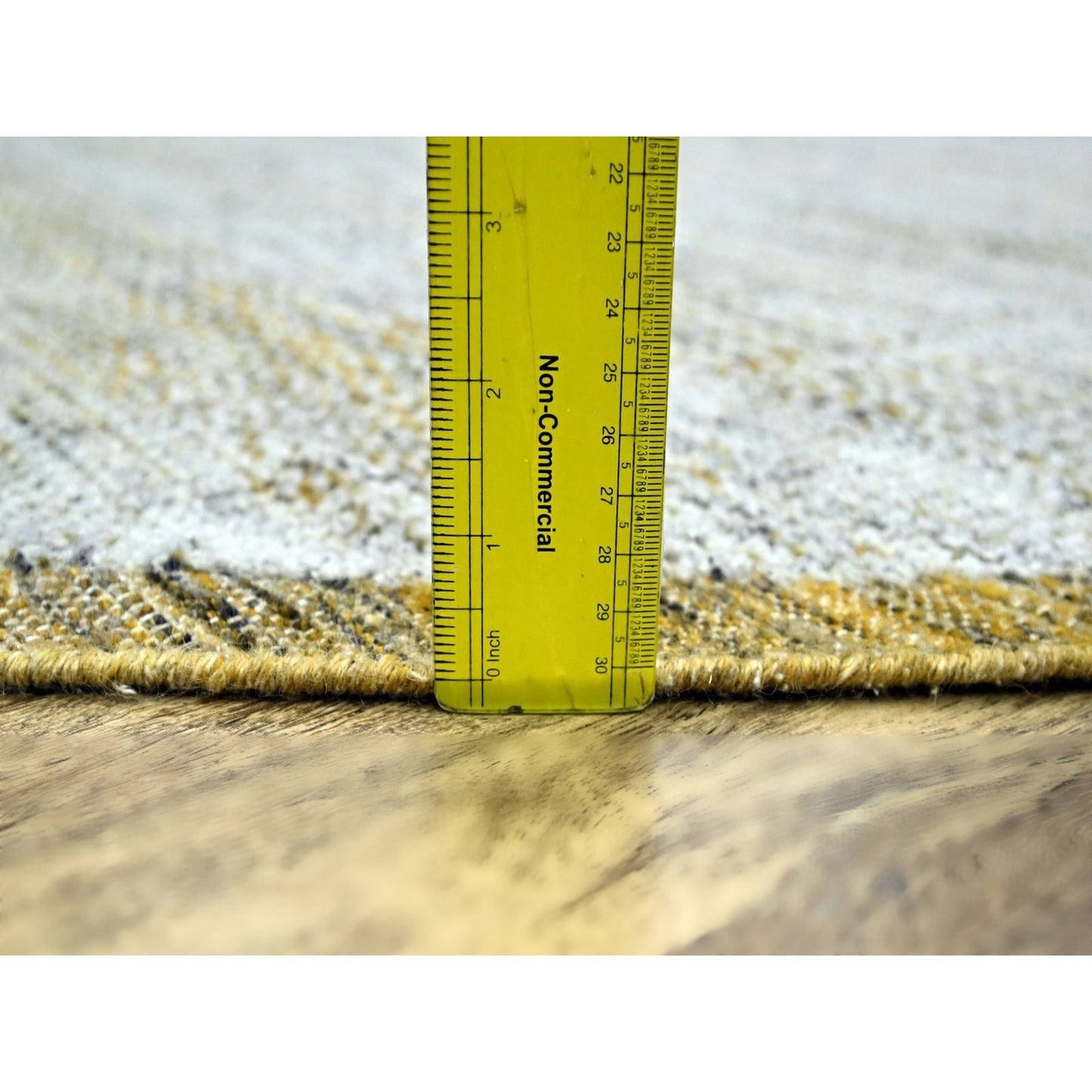 10'X10' Yellow Pure Wool Round Rug Hand Knotted Oxidized Grass Design