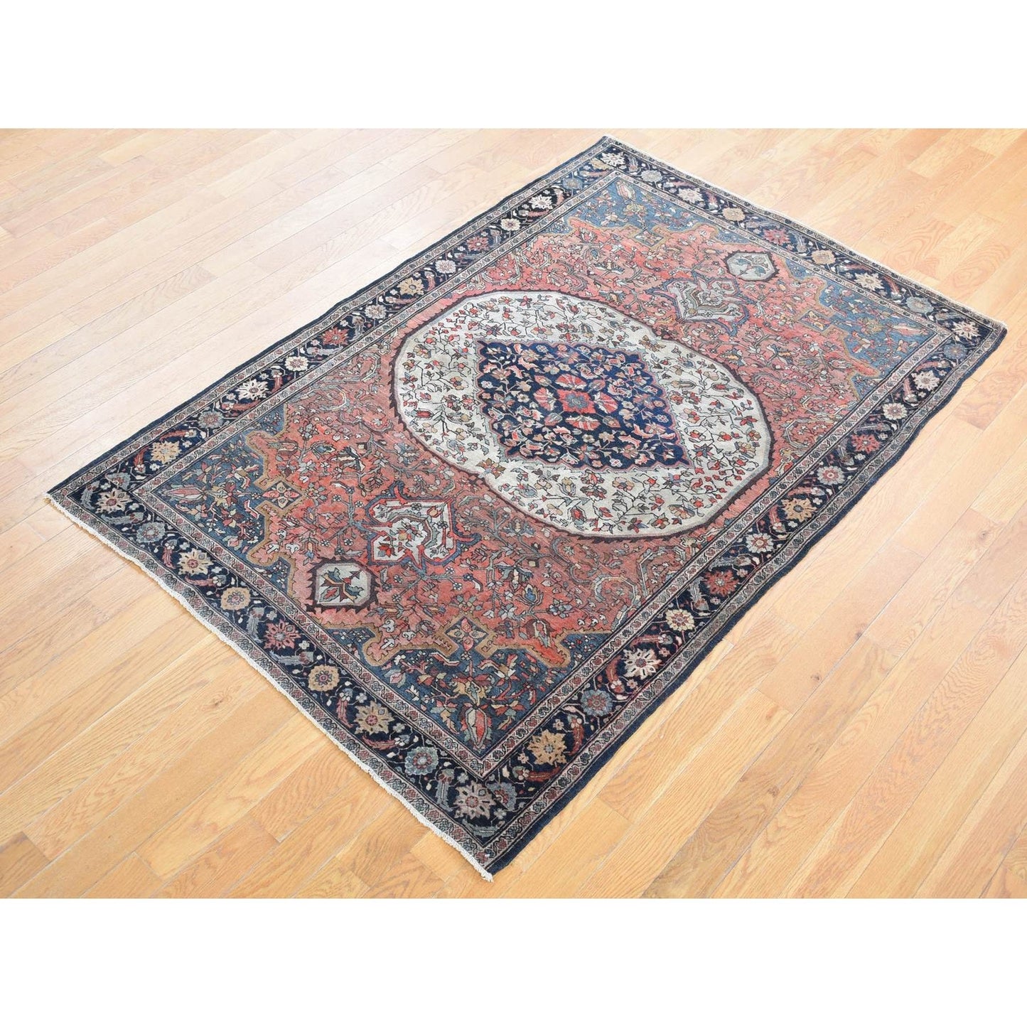 4'1"X6'4" Red Antique Zoroastrian Firighen Saroogh Hand Knotted Wool Rug