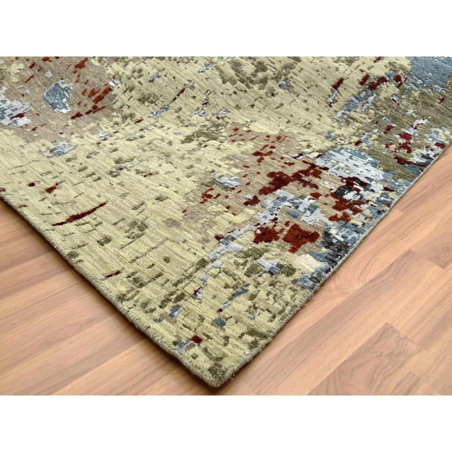 10'X14'2" Bone Gray Natural Wool Hand Knotted Abstract Design Rug
