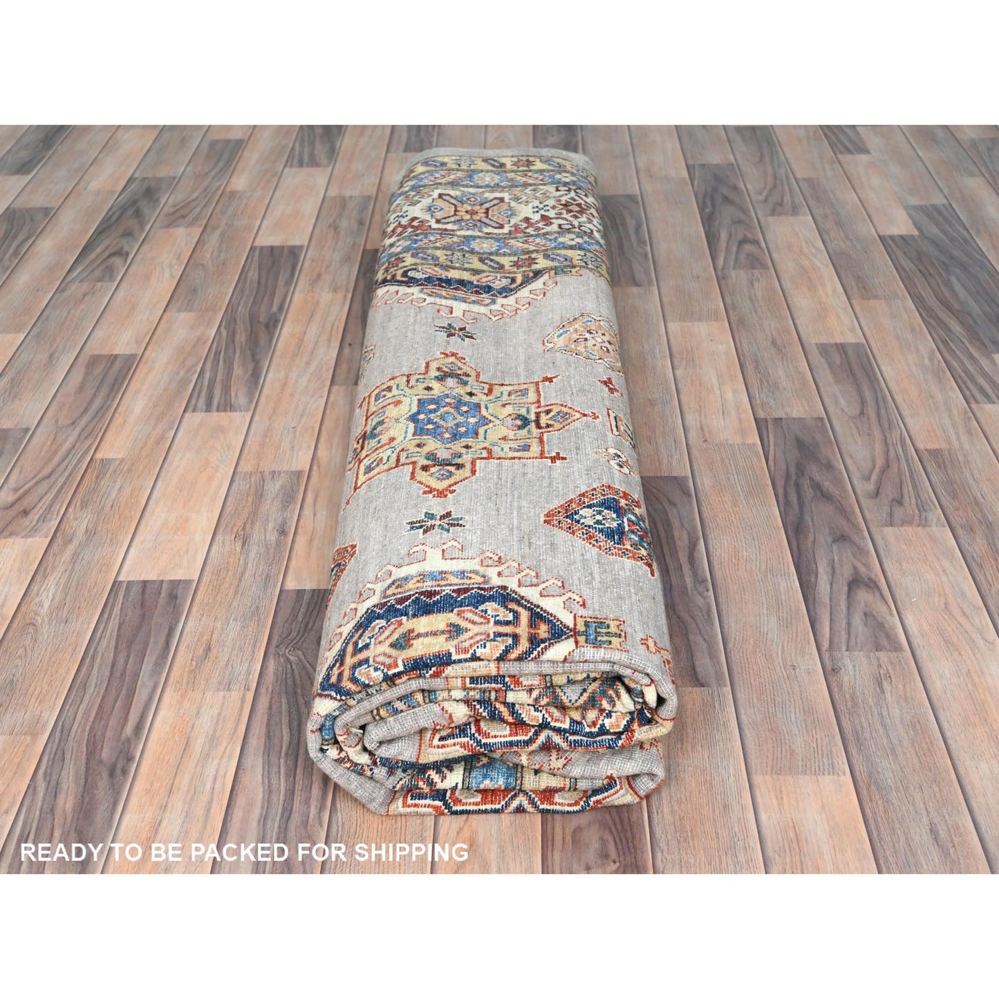 9'9"X9'9" Silver Pink Afghan Super Kazak Wool Hand Knotted Square Rug