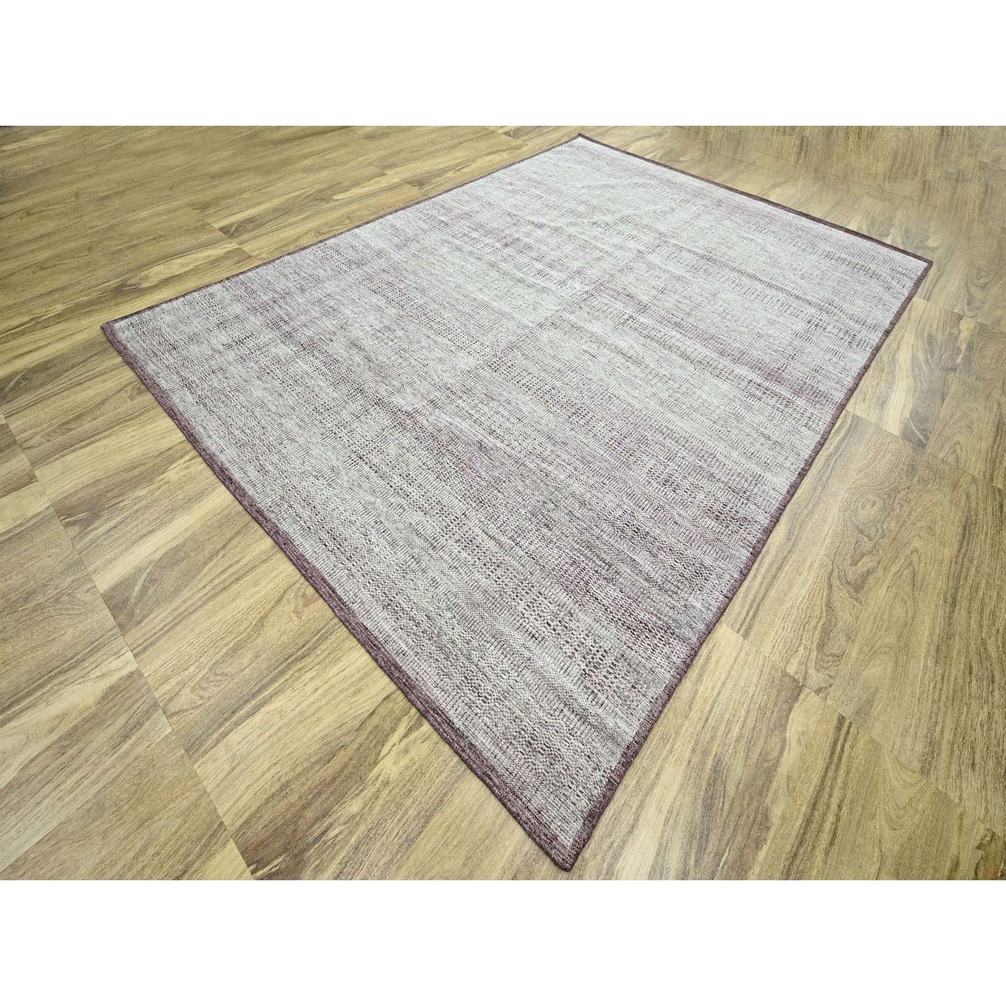 8'9"X12'1" Red & White Oxidized Grass Design Hand Knotted Pure Wool Rug
