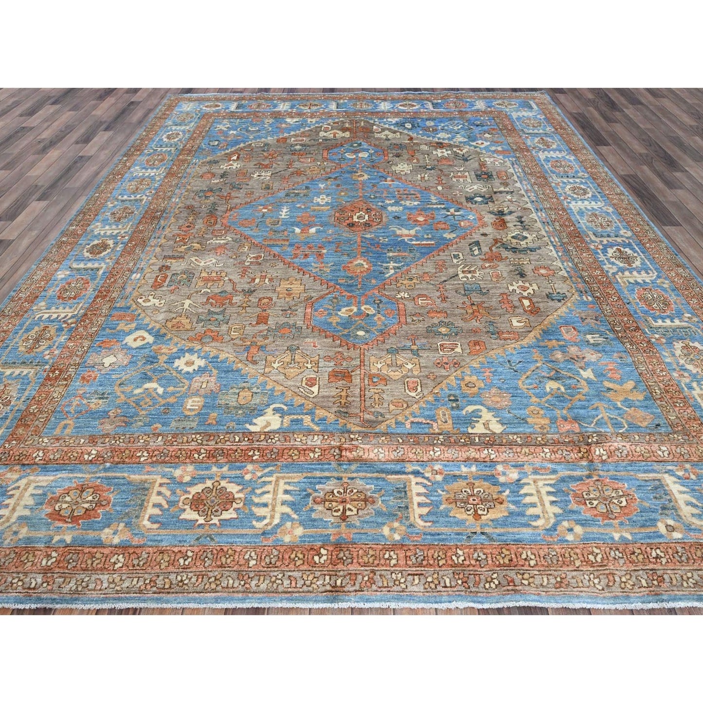 9'2"X12'3" Beaver Brown Peshawar Heris Hand Knotted High Mountain Wool Rug