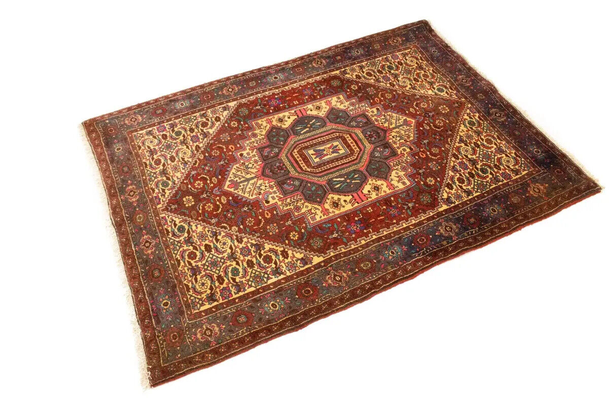 Vintage Handmade Oriental Rug Geometric Floral