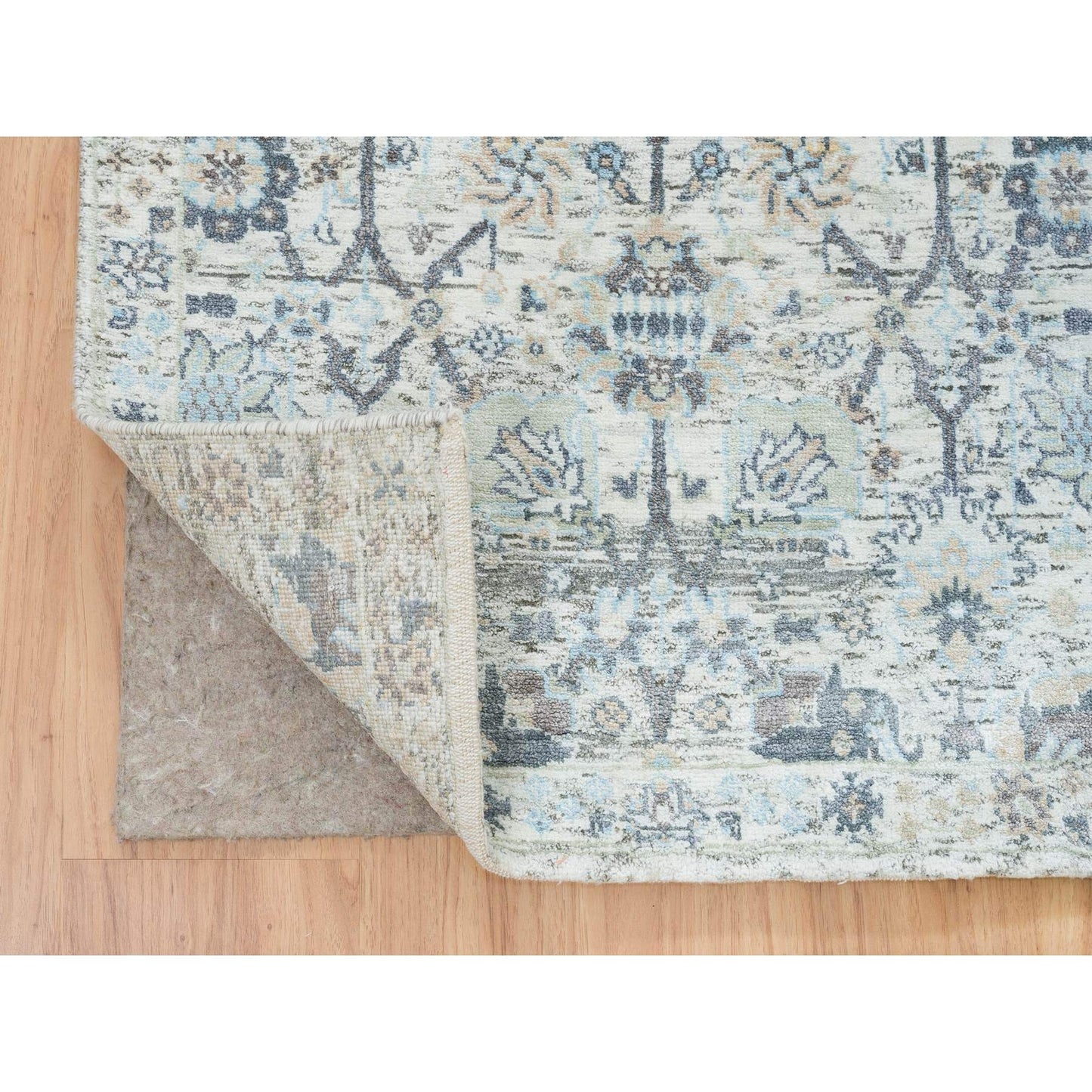 2'6"X18'2" Ivory Tebraz Vase Design Silk/Wool Hand Knotted Xl Runner Rug