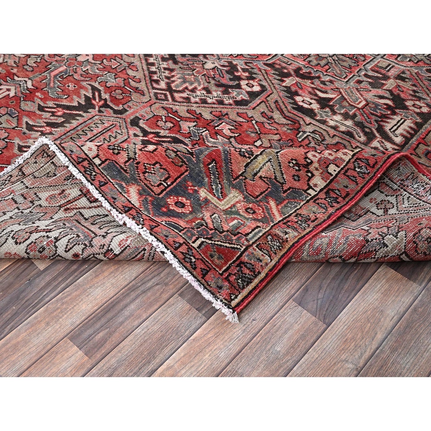 7'6"X10'7" Red Vintage Zoroastrian Heris Wool Hand Knotted Shaved Low Rug