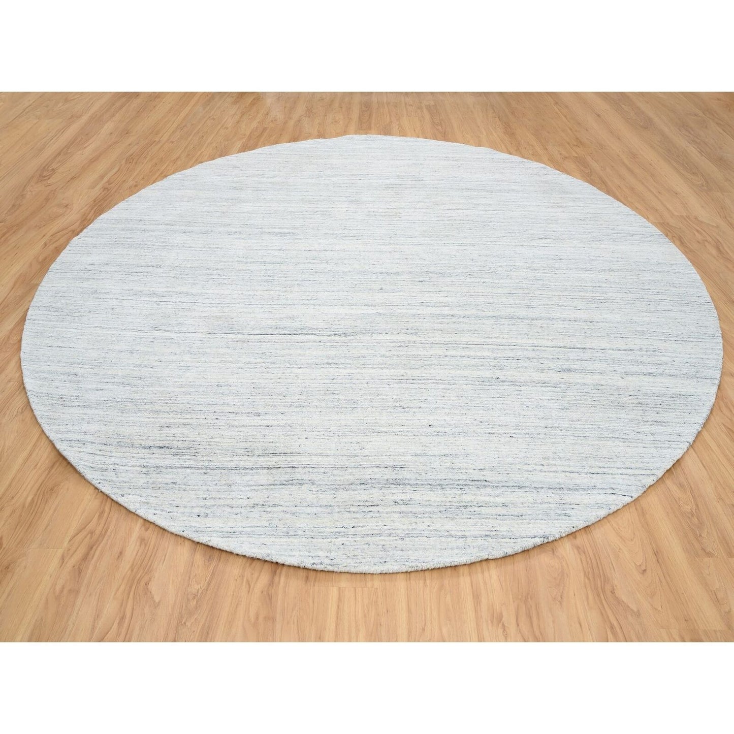 11'10"X11'10" Ivory Modern Striae Design Pure Wool Hand Loomed Round Rug