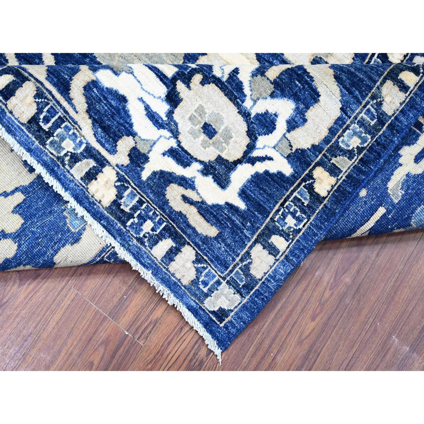 8'2"X9'8" Byzantine Blue Peshawar With Mahal Design Wool Hand Knotted Rug